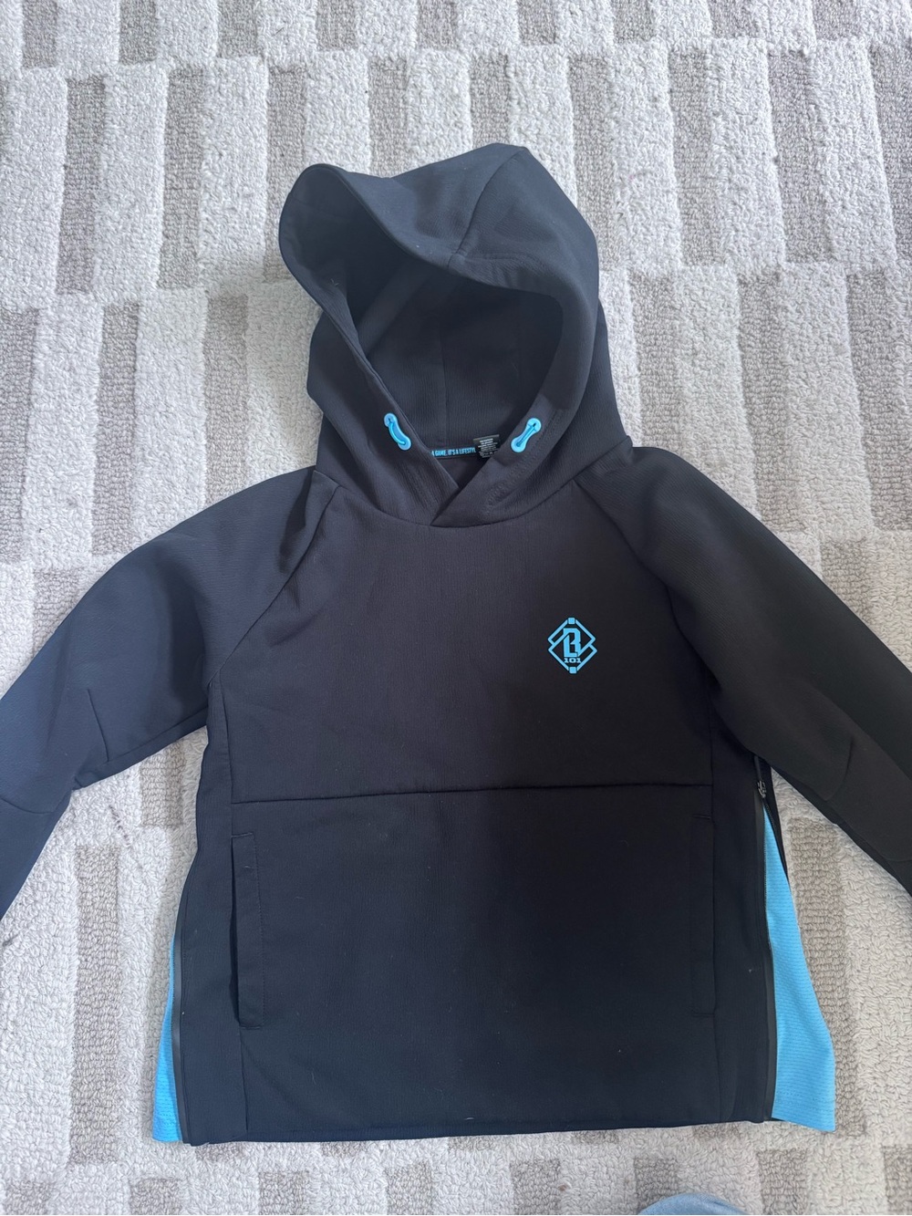 Kids Black Hoodie with Bright Blue Trim